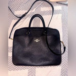 COACH pebbled leather black crossbody computer bag